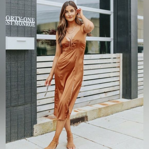 Satin Lace-Up Mid Dress NWOT - Picture 3 of 7